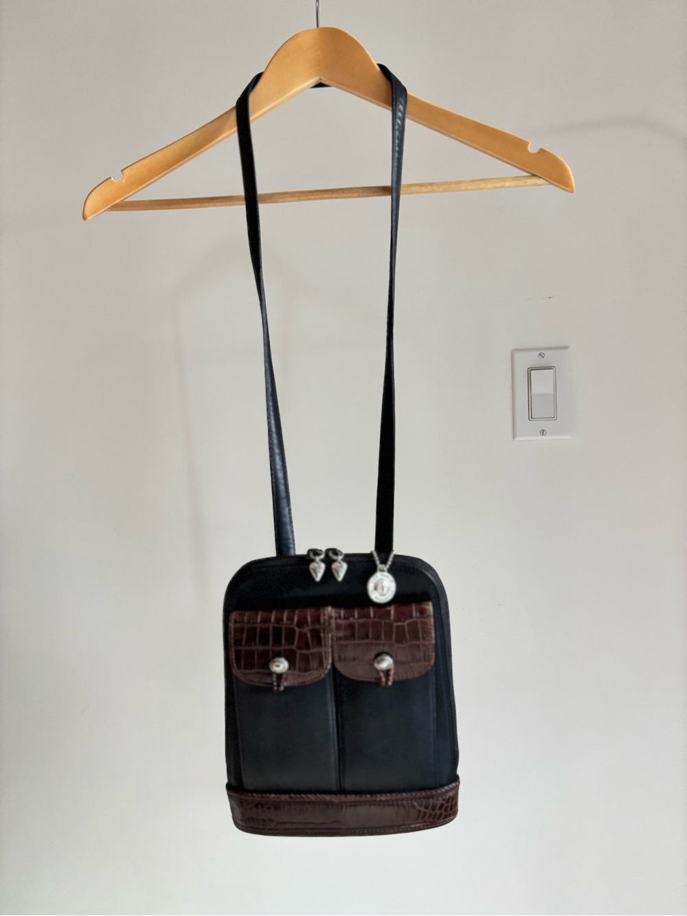 Brighton ONE WORLD Vintage Black and Brown Shoulder Bag